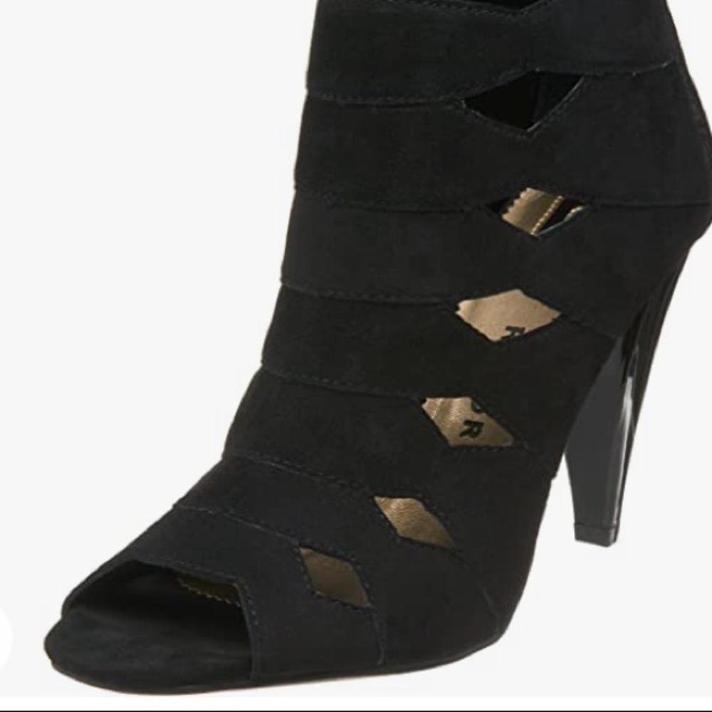 Report Deahne black suede cutout zip back heels 8